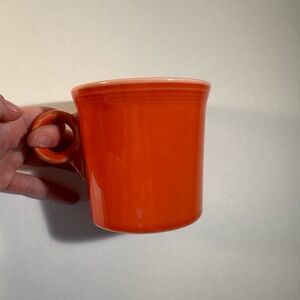 Vintage Fiesta Ware Orange / Coral Ring Handle Heavy Cup Coffee Mug